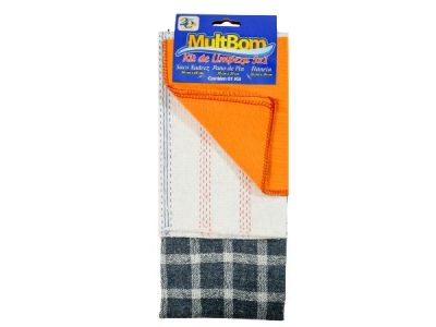 Kit de Limpeza 3x1 Multbom – Saco Alvejado + Pano de Pia + Flanela